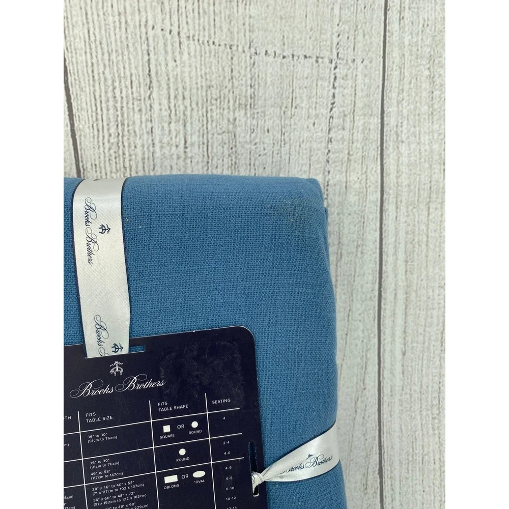 Brooks Brothers Tablecloth 60x104 Blue 100% Cotton Enzyme Washed Soft Oblong